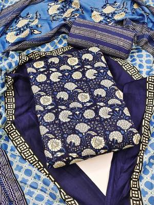 Women's slub cotton printed unstitched dress material 1