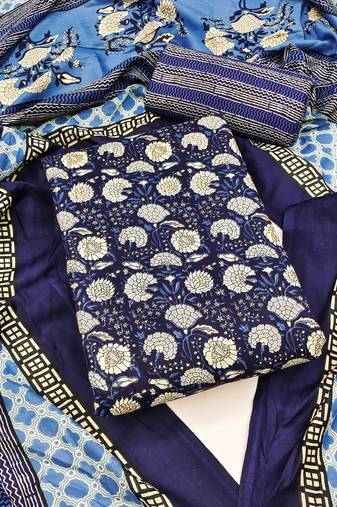 Women's slub cotton printed unstitched dress material