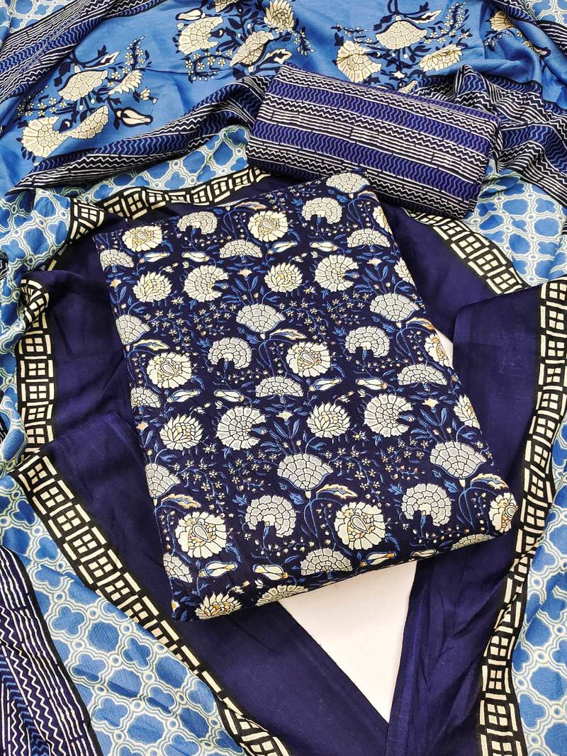 Women's slub cotton printed unstitched dress material