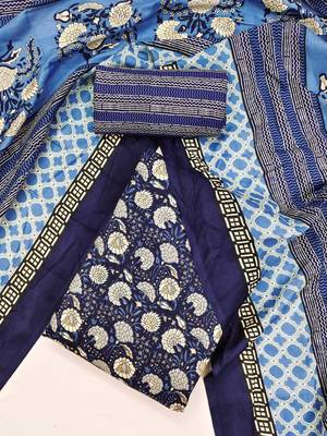 Women's slub cotton printed unstitched dress material 2