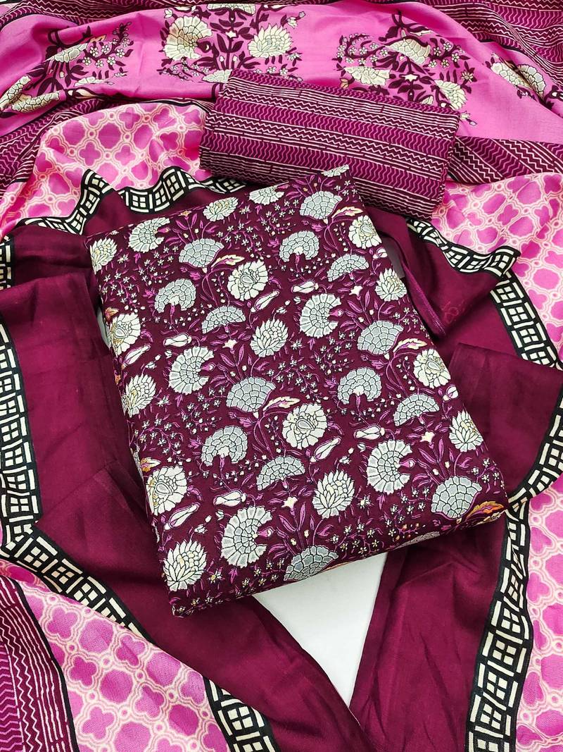 Women's slub cotton printed unstitched dress material