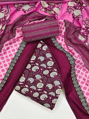 Women's slub cotton printed unstitched dress material 2