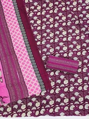 Women's slub cotton printed unstitched dress material 3