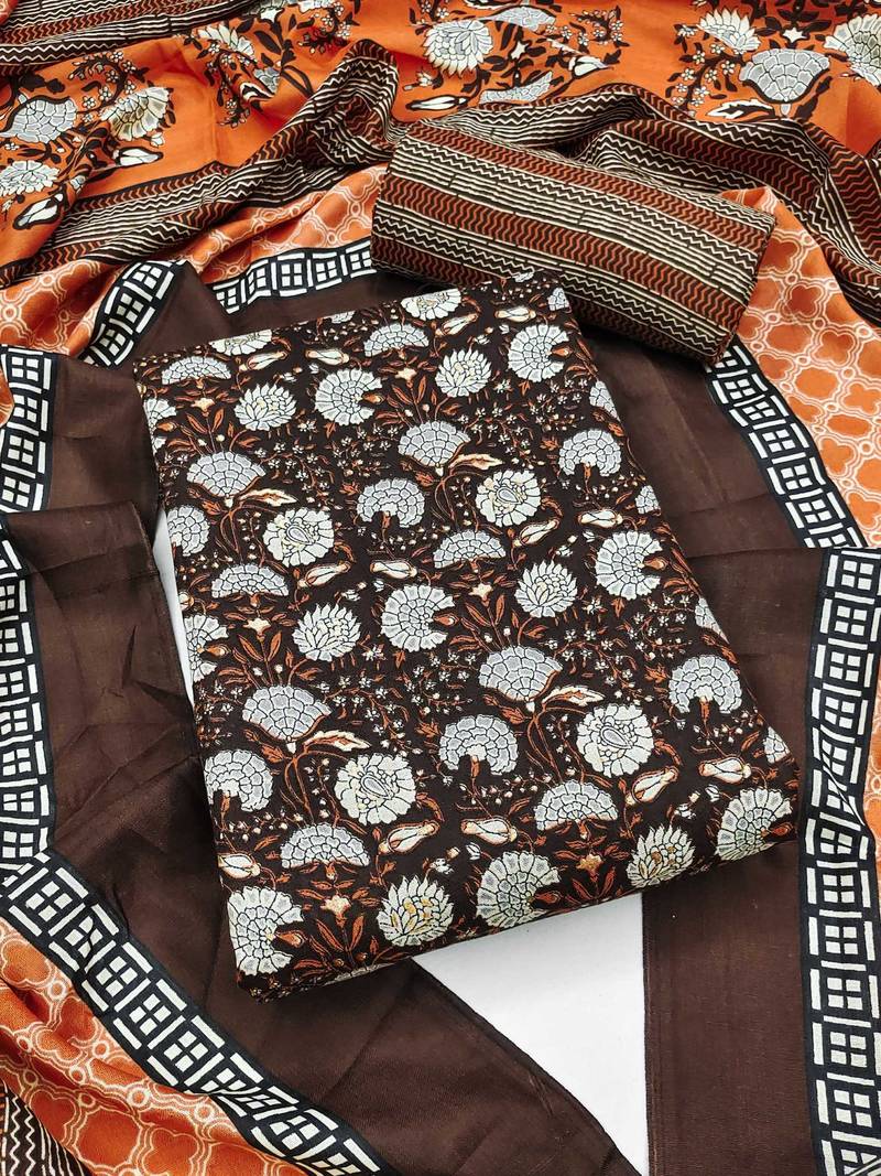 Women's slub cotton printed unstitched dress material