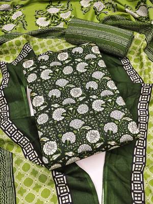 Women's slub cotton printed unstitched dress material 1