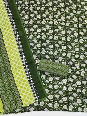 Women's slub cotton printed unstitched dress material 3