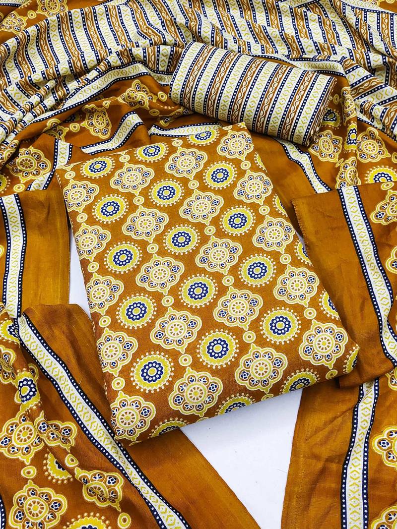 Women's slub cotton printed unstitched dress material