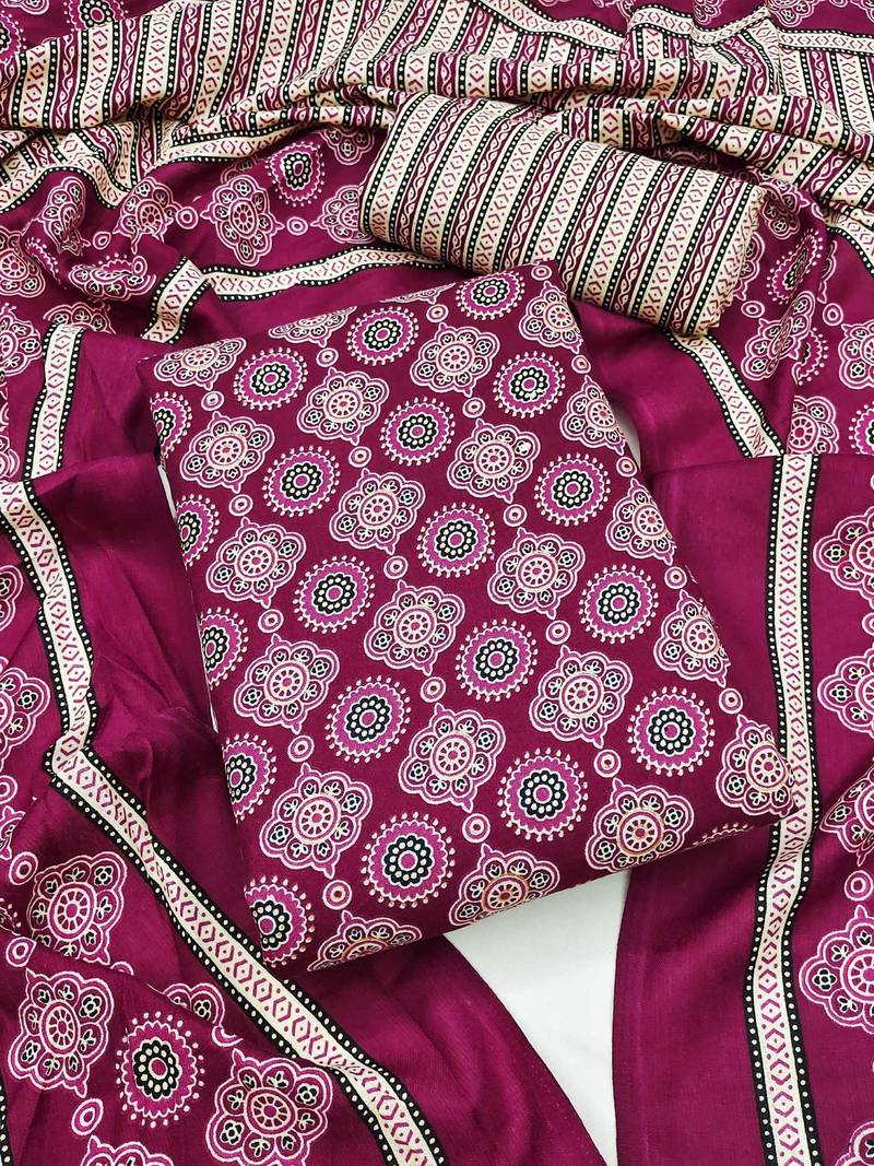 Women's slub cotton printed unstitched dress material