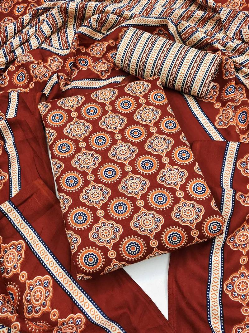 Women's slub cotton printed unstitched dress material