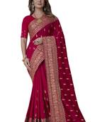 Magenta heavy zari embroidery siroski stone work vichitra blooming silk party wear with blouse