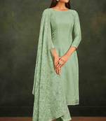 Pastel green color soft organza embroidered semi stitched salwar kameez