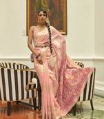 Light pink color handloom weaving silk Blend work saree with blouse