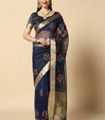 Navy Blue Designer Party Wear Organza Saree