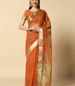 Orange Designer Party Wear Organza Saree