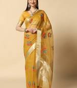 Yellow Designer Party Wear Organza Saree