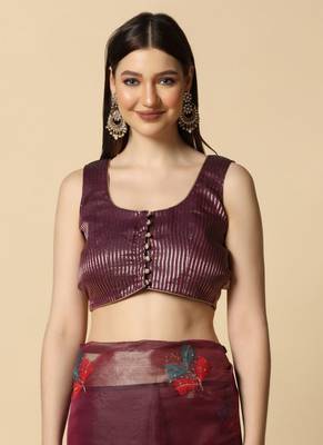 Wine Designer Party Wear Organza Saree 5