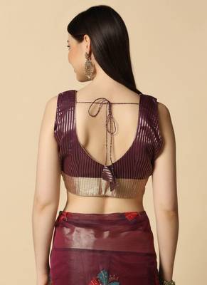 Wine Designer Party Wear Organza Saree 6