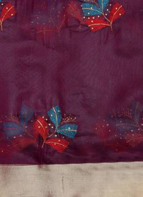 Wine Designer Party Wear Organza Saree 7