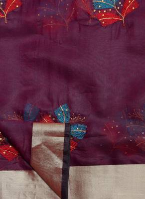 Wine Designer Party Wear Organza Saree 8