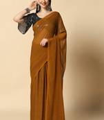 Mustard Chiffon Plain Saree With Black Georgette Sequence Blouse