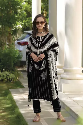 Black color soft organza semi stitched embroidered salwar kameez