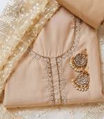 Salwar Studio Printed Beige Chanderi Unstitched Dress Material-Pack of 1.