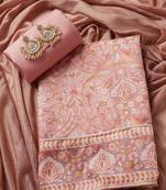 Salwar Studio Printed Brown Silk blend Unstitched Dress Material-Pack of 1.