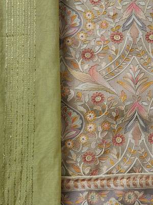 Salwar Studio Printed Mehendi Green Silk blend Unstitched Dress Material-Pack of 1. 2