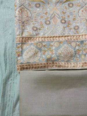 Salwar Studio Printed Grey Silk blend Unstitched Dress Material-Pack of 1. 2