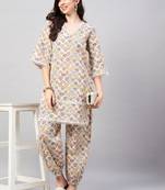 Winered women white geometric print with lace detailing co-ord set