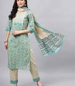Winered woman  light blue printed kurta set with dupatta