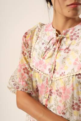 White hand block printed kota cotton tiered dress 4