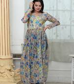 Beautiful Nayra Cut Fancy Floral Printed Rayon Festive Kurti In Off White Colour