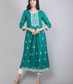 Lucknowi Hand Embroidery Work Rama Colour Rayon Partywear Kurti