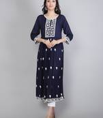 Lucknowi Hand Embroidery Work Nevy Blue Colour Rayon Partywear Kurti