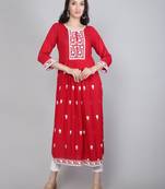 Lucknowi Hand Embroidery Work Red Colour Rayon Partywear Kurti