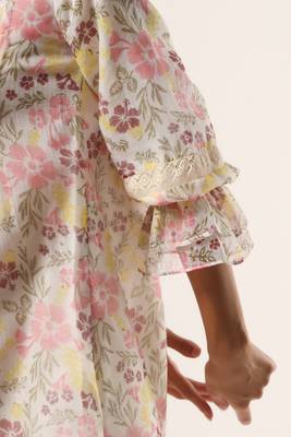 White hand block printed kota cotton short dress 4