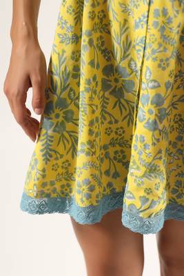 Yellow hand block printed mul short dress 5