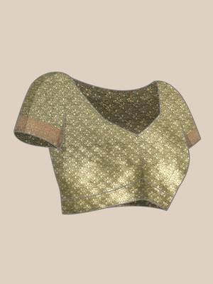 Dark Green Woven Organza Saree With Blouse 5