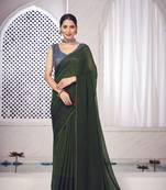 Mehendi green tassel pallu border work plain jomato party wear with blouse