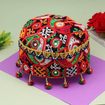 Multi color embroidered cotton traditonal kasida work navratri garba ethnic cap 1