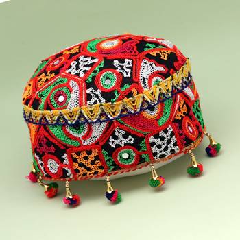 Multi color embroidered cotton traditonal kasida work navratri garba ethnic cap 2