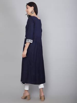 Lucknowi Hand Embroidery Work Nevy Blue Colour Rayon Partywear Kurti 3