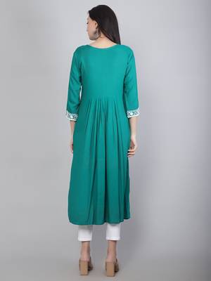 Lucknowi Hand Embroidery Work Rama Colour Rayon Partywear Kurti 3