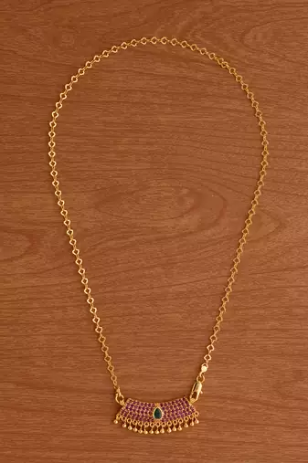  ruby emerald pendant short 18" necklace one gram gold