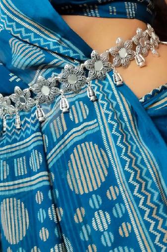Oxidized Silver Kamarband with Floral and Mirror Design
