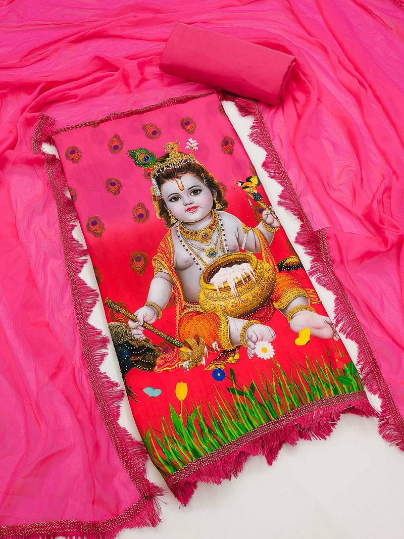 Women's printed  diable silk with captivating digital print unstitched dress material