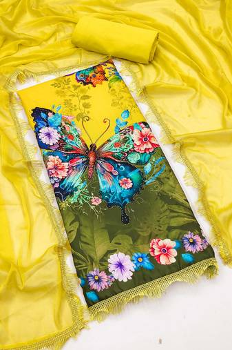 Women's printed  diable silk with captivating digital print unstitched dress material