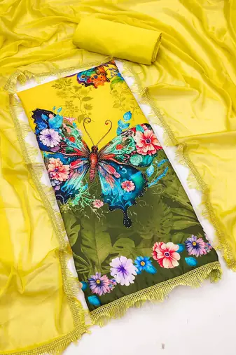 Women's printed  diable silk with captivating digital print unstitched dress material