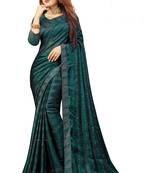 Teal green heavy siroski stone tassel pallu work silk fancy fabric party wear with blouse